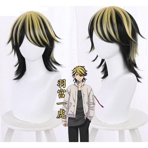 New Anime Tokyo Revengers Hanemiya Kazutora Cosplay Wig Black Golden Short Wig Tokyo Manji Gang Captain Fiber Hair Woman Man