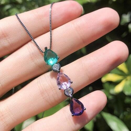 Funmode Charm Waterdrop Colorful Rhinestone European Style Pendants Necklace For Women Crystal Pendant Wholesale FN45