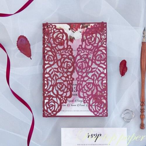 Romantic laser cut rose wedding invitations greeting crads for business/wedding/party/birthday envelopes
