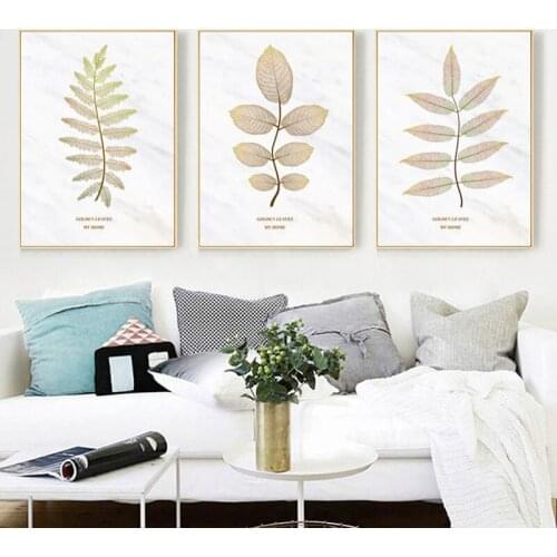 Modern Minimalist Plant Posters and Prints Gold Leaf Canvas Paintings On The Wall Home Decoration Nordic Art Pictures Frameless