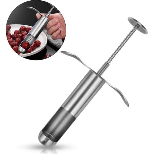 Syringe Shape Corer Stainless Steel Durable Cherry Pitter Red Jujube Olive Fruits Seed Remover Silvery Kitchen Gadgets