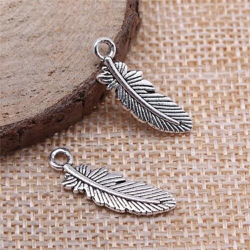 WYSIWYG 10pcs Feather Pendant Charms Diy Jewelry Making Jewelry Finding Antique Silver Color 7x23mm