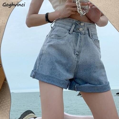 Women Denim Shorts Gradient Color Trendy Knee-length Design Chic Vintage All-match High Waist Teens Ulzzang Streetwear Elegant