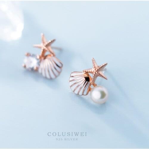 Colusiwei 925 Sterling Silver Cute Starfish Stud Earrings for Women Shell Design Fashion Clear CZ Jewelry Pendientes 2020 New