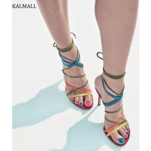 KALMALL Rome Style Cross-tied High Heels Shoes Ankle Strap Stiletto Heels Women Pumps Open Toe Lace-Up Women Gladiator Sandals