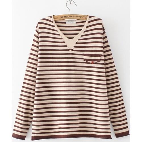 Women Oversize Sweater Knitted Jumper Autumn Winter Loose Striped Pullover V Neck Fake Pocket Tops Knitwear Fashion 2020