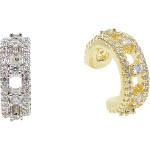 2021 Simple No hole no pierced clip on earring Gold silver color micro pave cz sparking bling women earbone cuff earring 1 piece