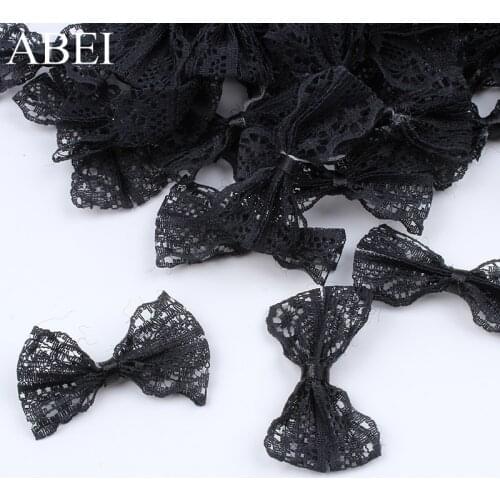 50pcs/lot Black Lace Bow Garments Accessories DIY Sewing Bow Ties Handmade Ornaments Wedding Party Evening Clothes Decoration