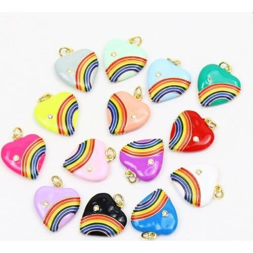 6 Pcs Enamel heart Rainbow Pendant necklace jewelry accessories Necklace Mix color pendant Necklace Enamel Pendant