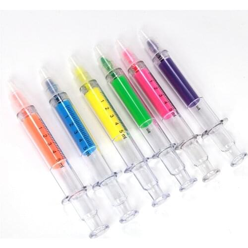 Ellenmar 6 Pcs Creative Syringe Highlighters Fluorescent Needle Watercolor Pen Cute Simulation Color Needle Syringe Stationery