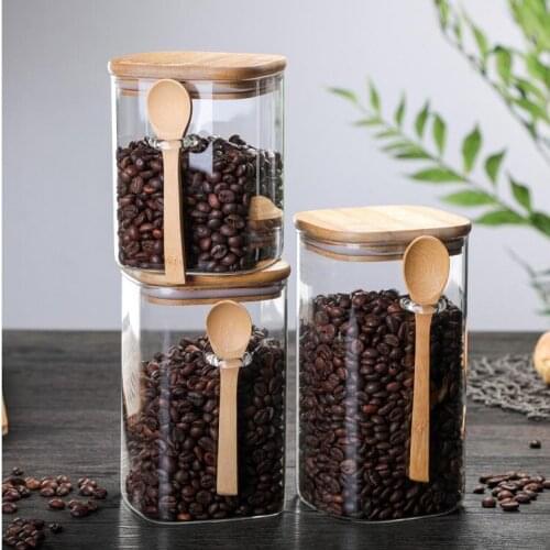 800-1200ml with Spoon Sealed Jar Storage Tank Condiment Coffee Beans Tank Kitchen Supplies Sugar Storage Bottle Tea Box