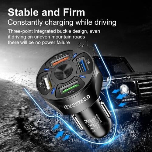 4 Port QC3.0 Fast Car Charger For Iphone 7 8 XR XS Max 11Pro Samsung A10 Xiaomi 8 Led Light Dispaly Car Usb Charger