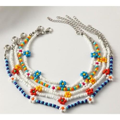 1pc Bohemian Style Anklet Beaded Decor Handmade Floral Bohemian Anklet Foot Bracelet For Women Girls Jewelry Accessories