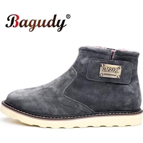 Brand Winter Men Cow Suede Leather Ankle Boots Warm Snow Boots Men Winter Shoes Quality Fur Mens Comfortable Boots Shoes 38-46