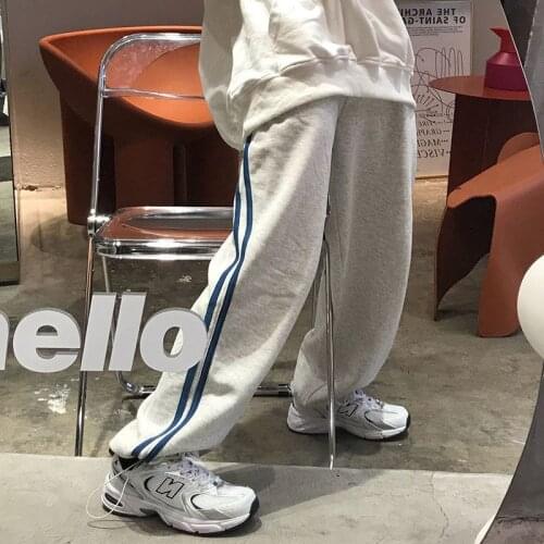 Korean Style High Waisted Trousers Casual Elastic Waist Pockets Oversize Pants Streetwear Women Patchwork Harajuku Pants