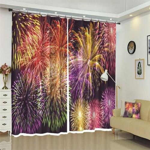 Colored fireworks hotel happy new year Christmas 3D Printing curtain Curtains High Precision Door curtain Drapes Rideaux