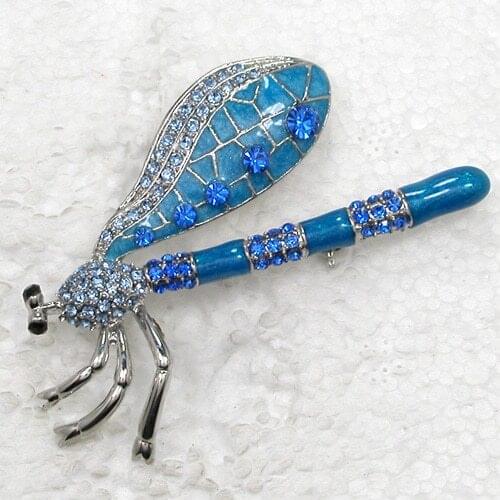 Dragonfly Brooch Blue Rhinestone Enamel Pin brooches C996 B