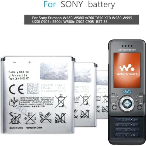 BST-38 Mobile Phone Battery For Sony Ericsson W580 W580i w760 T650 X10 W980 W995 U20i C905c S500c C905 Battery BST 38 930mAh