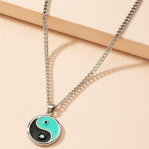 Goth Yin Yang Necklace for Women Male Metal Punk Hip Hop Cool Retro Necklace Charms Y2K Jewelry 90s Aesthetic New Gift 2021