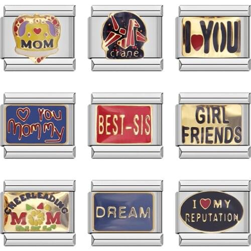 Hapiship Original Daisy Crown Mom Best Sis Dream Italian Links Charm Fit 9mm Stainless Steel Bracelet DIY Jewelry Making DJ060