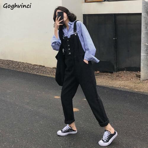 Jumpsuits Women Solid Button Loose Autumn Womens All-match Side-pocket High Waist Ulzzang Leisure Trendy Korean Style Ins Denim