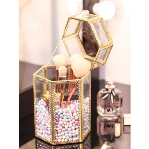 European Retro Style Makeup Brush Storage Bucket Storage Tank Dust Glass Beauty Brush Storage Box Dust Cover