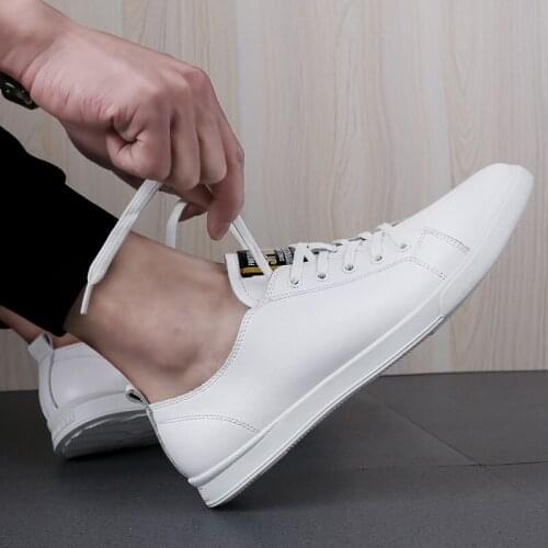 New Genuine Leather White Shoes Men Top Quality Outdoor Walking Sneakers Casual Lace-up Flats Fashion Minimalist Shoes for Men