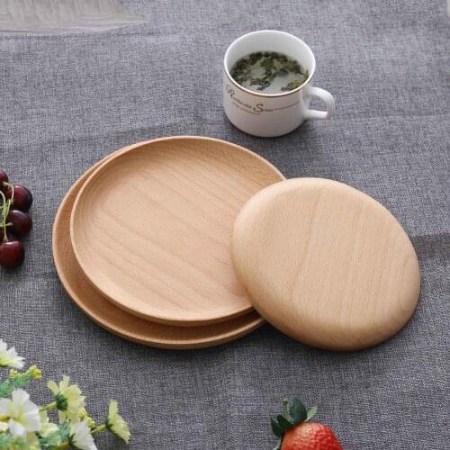 Round Plate Snack Wooden Tray Cake Fruits Dish Room Dessert Service Tray Sushi Tableware Party For Home Hotel School