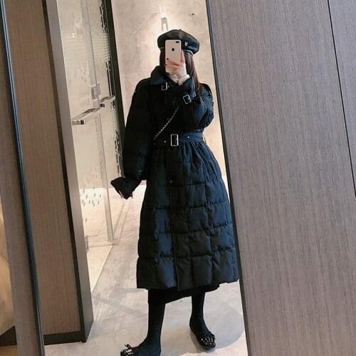 Black Korean Straight Long Down Padded Jacket Womens Winter Coats 2020 New Cotton Parkas Loose Warm Female Outwear Sashes y012