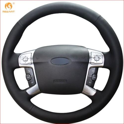 MEWANT Black Genuine Leather Car Steering Wheel Cover for Ford Mondeo Mk4 2007-2012 S-Max 2008 Interior Accessories Parts Kit