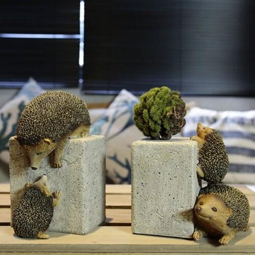 2pcs/set Cute Resin Hedgehog Home Decoration Accessories Gift Vintage Miniature Figurines Bookend Lovely Fairy Garden Ornament