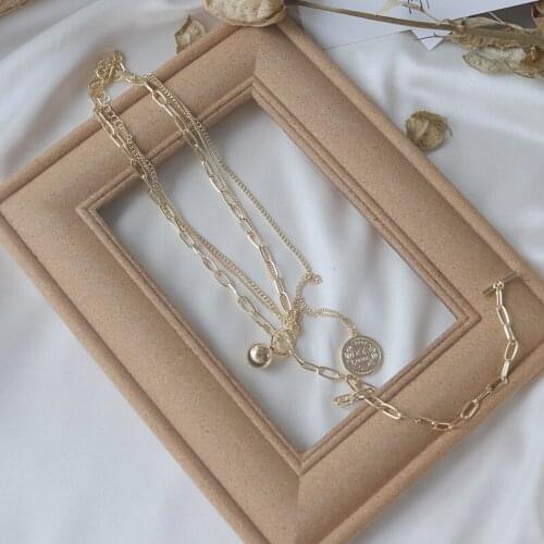 Cold wind fashion casual metal ball coin stack wear net red necklace sweater chain female street shoot concave shape 842