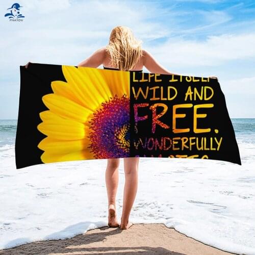 PHAYON 2021 Fashion Sunflowers Microfiber Beach Towels for Adult Flowers Bath Towels Bathrobe Home/Hotel Travel Camping Blanket