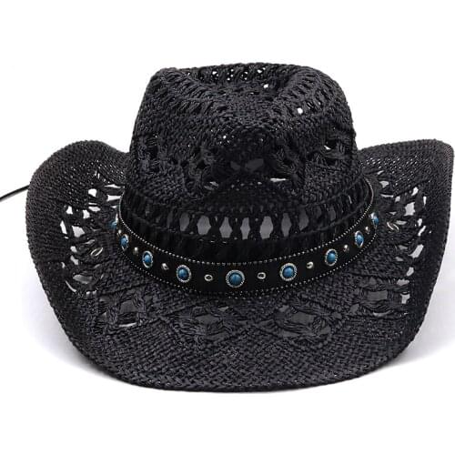 Men Straw Western Cowboy Hat Hand Made Beach Felt Sunhats Party Cap For Man Woman Curling Brim Cap Sun Protection Unisex Hats