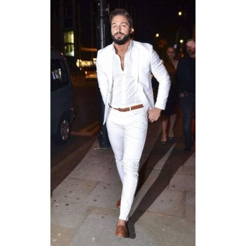 2019 Street Fashion White Men Suit Casual Slim Fit suit 2 Pieces Tuxedo Custom Blazer Office Men Workr Prom Suits (Jacket+Pants)