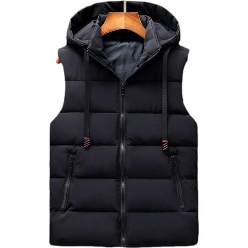 Mens Vest Winter Down Vest Casual Waistcoat Mens Sleeveless Jacket Plus Size 6XL Warm Mens Vest Overcoats Hat Detachable New