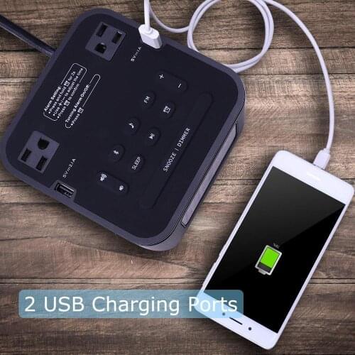 Homtime table speakers with FM radio alarm clock charger with 2 outlet USB chargers wireless Bluetooth speaker USB radio speaker