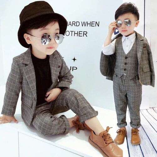 Plaid School Suit for Boys Costume Winter Kids Jacket Blazers for Boy Suit Formal Wedding Wear Thick Cotton Children Clothing