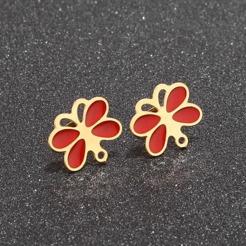 Gold tone Stainless Steel butterfly Earring Post Loop Stud Findings DIY jewelry finding 15MM