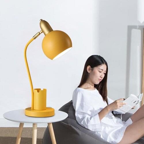 Adjustable Iron Art Table Light with Pen Container Nordic LED Desk Lamp for Parlor Bedroom Study Home Decor Bedside Table Lamp