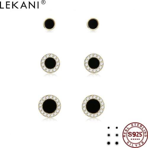 LEKANI 100% 925 Sterling Silver Earrings For Women Shining Cubic Zirconia Circle Small Stud Earrings Sets Fine Jewelry Ear Studs
