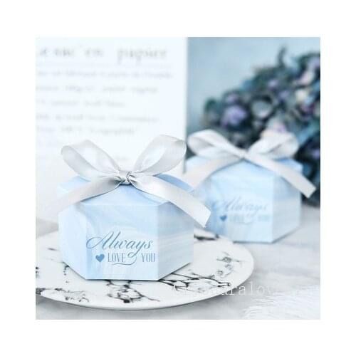 Blue Marble Hexagon Style Candy Box Wedding Favors and Gifts Boxes Baby Shower Paper Gift Boxes for guests Party Supplies