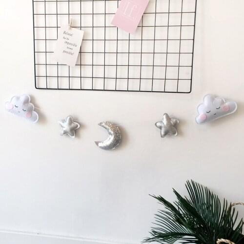 Nordic Kids Room Felt Cloud Garland Hanging Decor Felt Cloud Moon Star Nursery Garland Decor For Baby Girl Boy Nursery Decor