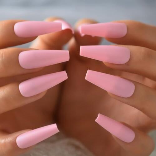 Light Pink Long High Quality Fingernails Nail Tips Matte Coffin Full-Covered False Nail 24 pcs