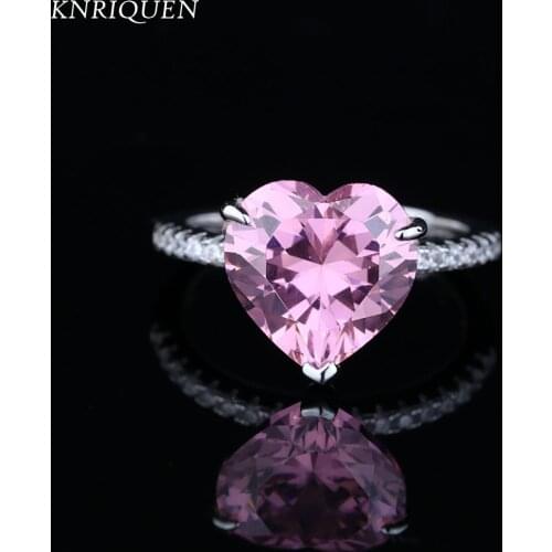 Charms 925 Sterling Silver Heart-Shaped 12*12mm 7.5CT Pink Quartz High Carbon Diamond Wedding Rings for Women Anniversary Gift