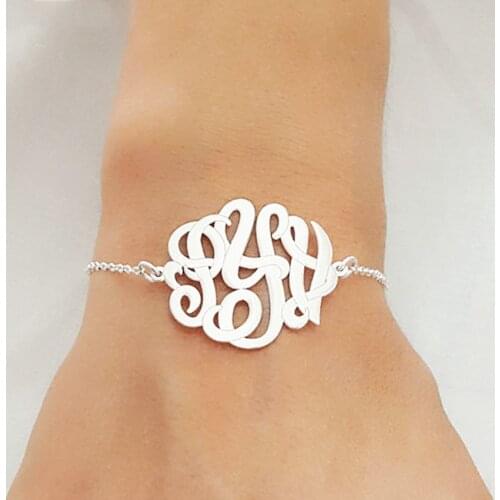 Vintage Monogram Bracelet Silver Anklet Custom Name Jewelry Hand Link Stainless Steel A B C Z X W 3 Initial Bracelet Birthday Gi