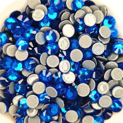 Top Quality Capeland Blue Hot fix Rhinestones Super glitter Glass Strass Iron On stones For Fabric garment/Clothes DIY