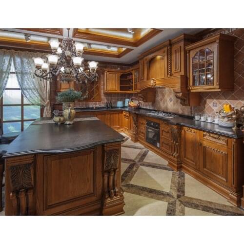 High Quality Classical Style Solid Wood Kitchen Cabinet With Pillar