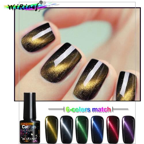 WiRinef 6 Colors Magnetic Cat Eye Top Coat Nail Gel Polish Magic Shiny Uv Led Cat Eye Long Lasting Nail Gel Lacquer