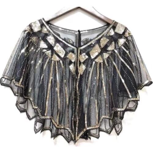 Womens 1920s Shawl Beaded Sequin Deco Evening Cape Bolero Flapper Cover up European and American wedding dress shawl on Stage